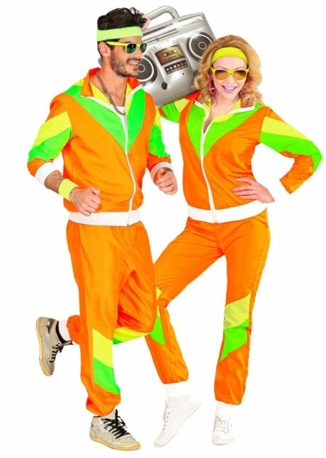 déguisement années 80, déguisement fluo, survêtement orange fluo années 80, Déguisement Années 80 Survêtement Orange Fluo