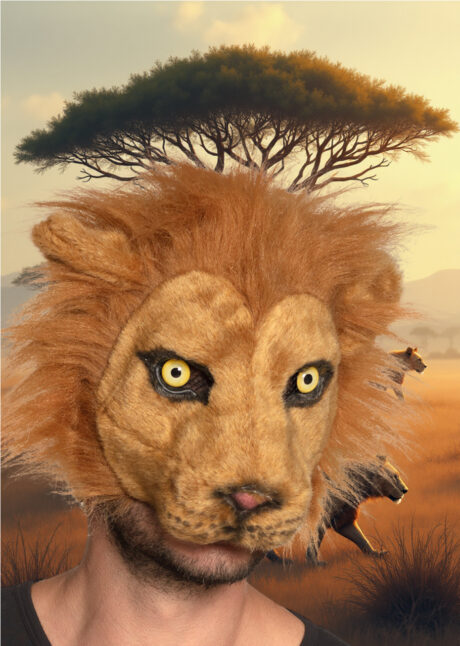 masque de lion en fourrure, masque animal déguisement, Masque de Lion Fourrure, Demi Visage