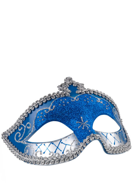 masque vénitien, loup vénitien, masque carnaval de Venise, masque vénitien paillettes bleues, Corona, Vénitien à Paillettes, Bleu et Argent