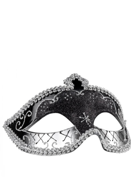 masque vénitien, loup vénitien, masque carnaval de Venise, masque vénitien paillettes noires et argent, Corona, Vénitien à Paillettes, Noir et Argent