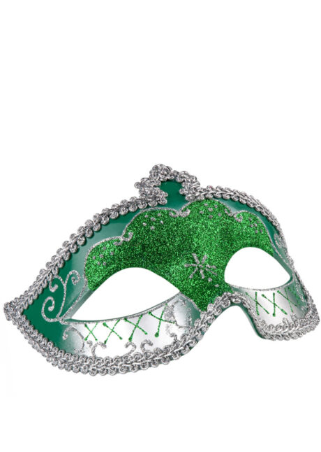 masque vénitien, loup vénitien, masque carnaval de Venise, masque vénitien paillettes vertes, Corona, Vénitien à Paillettes, Vert et Argent