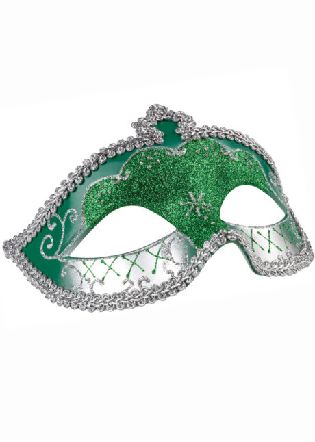masque vénitien, loup vénitien, masque carnaval de Venise, masque vénitien vert, Loup Corona, Paillettes Vertes et Argent