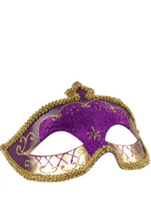 masque vénitien, loup vénitien, masque carnaval de Venise, masque vénitien paillettes violettes, Corona, Vénitien à Paillettes, Violet et Doré