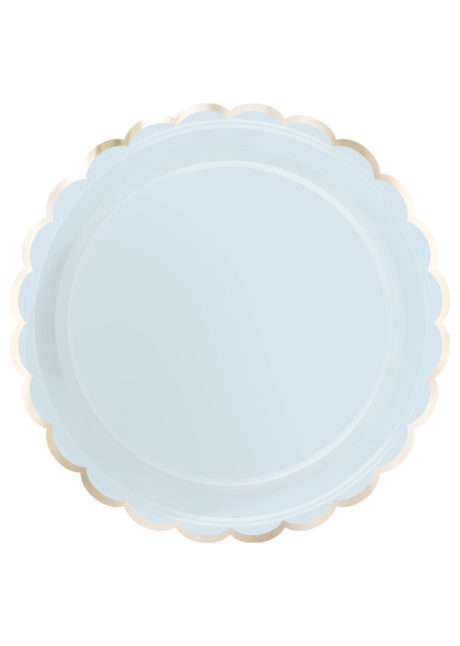 assiettes en carton, assiettes baby shower, assiettes bleues, vaisselle baby shower, assiettes jetables, Vaisselle Bleu Pastel, Assiettes Bleues et Dorées