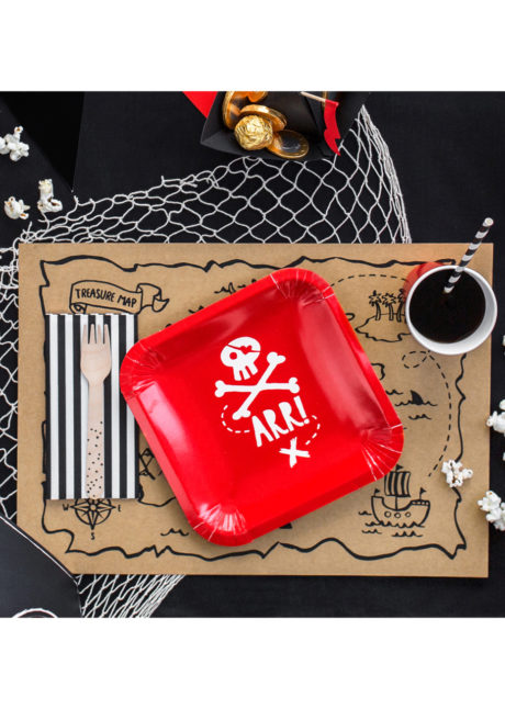 vaisselle jetable anniversaire, vaisselle pirates, thèmes pirates, assiettes en carton pirates, Vaisselle Rouge, Pirates Party, Assiettes