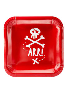 vaisselle jetable anniversaire, vaisselle pirates, thèmes pirates, assiettes en carton pirates, Vaisselle Rouge, Pirates Party, Assiettes