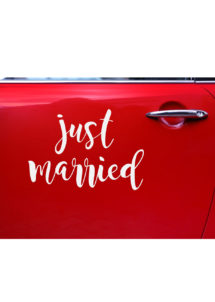 autocollant voiture, décorations mariage, just married