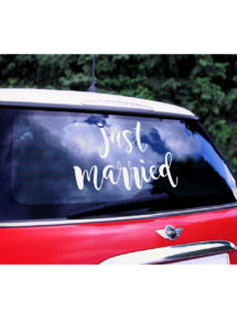 autocollant voiture, décorations mariage, just married
