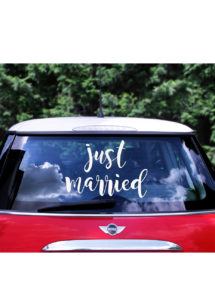 autocollant voiture, décorations mariage, just married
