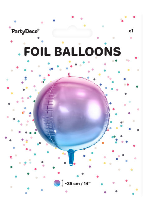 ballon boule, ballon hélium, ballon mylar, ballon licorne, Ballon Boule Dégradé Bleu Rose, Globe Aluminium