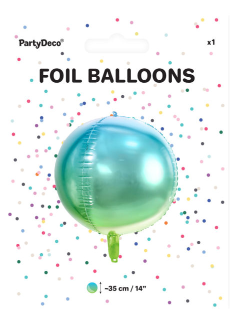 ballon boule, ballon hélium, ballon mylar, ballon licorne, Ballon Boule Dégradé Bleu Vert, Globe Aluminium