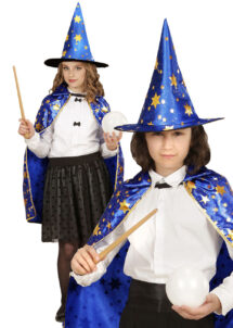 cape magicien enfant, cape bleue et dorée, magicien enfant, Cape + Chapeau de Magicien, Enfant