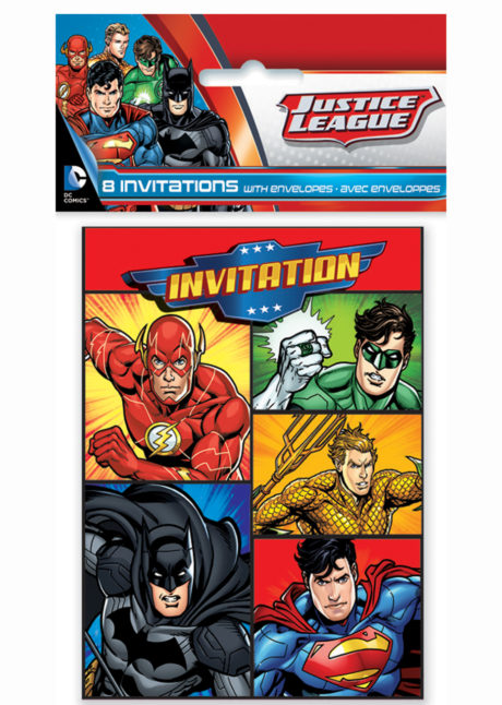 invitations anniversaire, invitations justice league, Cartes d’Invitations Justice League