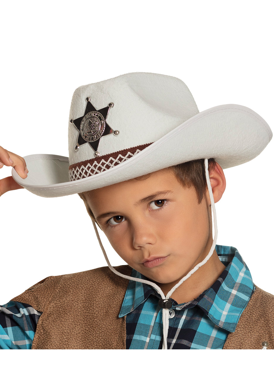 Chapeau de Cowboy Shérif, Blanc, Enfant - Aux Feux de la Fête - Paris