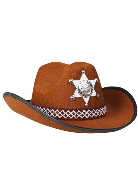 chapeau cow-boy enfant, chapeau cowboy garçon, Chapeau de Cowboy Shérif, Marron, Enfant