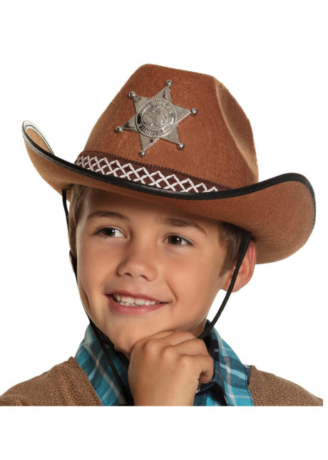 chapeau cow-boy enfant, chapeau cowboy garçon, Chapeau de Cowboy Shérif, Marron, Enfant