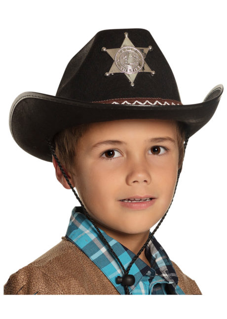 chapeau cow-boy enfant, chapeau cowboy garçon, Chapeau de Cowboy Shérif, Noir, Enfant