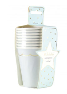 gobelets en carton, gobelets baby shower, gobelets bleus, vaisselle baby shower, vaisselle jetable