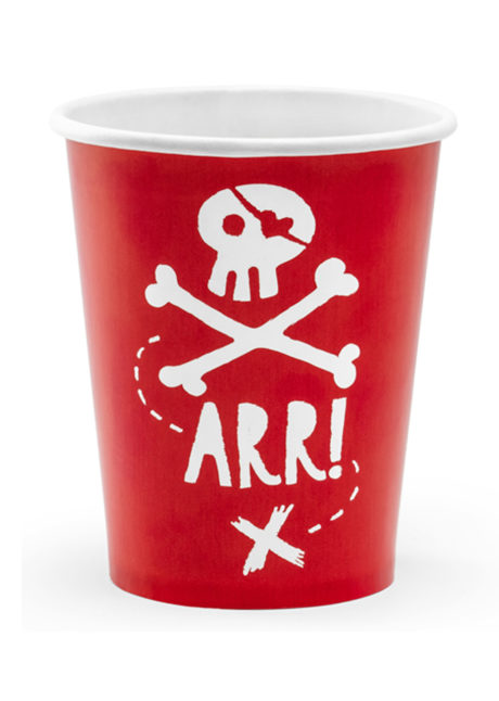 gobelets jetables, gobelets pour anniversaire, décorations pirates, thème pirates, gobelets en carton pirates, Vaisselle Rouge, Pirates Party, Gobelets