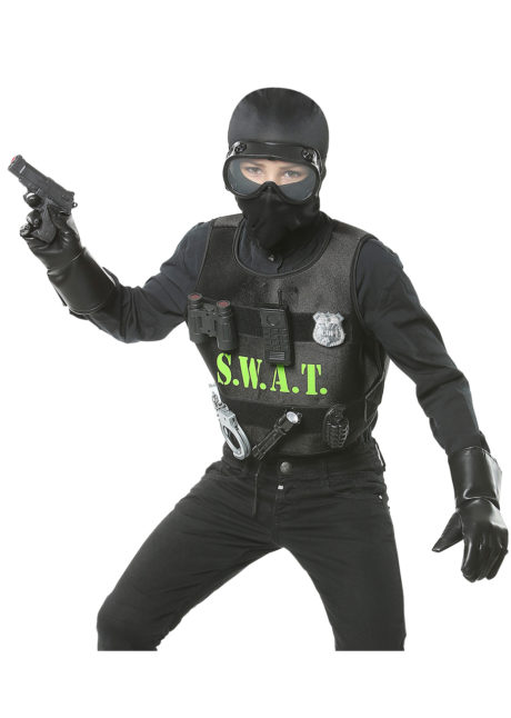 Garçons Filles Enfant Enfants Police Noir SWAT Gilet Fancy Dress Party Costume Outfit 