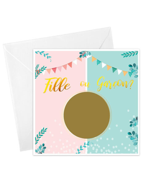 cartes de grattage gender reveal, baby shower garçon, babyshower fille, baby shower révélation, jeu pour babyshower, 6 Cartes de Grattage pour Gender Reveal Fille