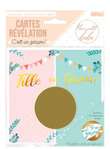 cartes de grattage gender reveal, baby shower garçon, baby shower révélation, jeu pour babyshower