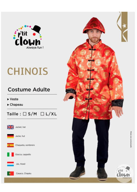 déguisement chinois homme, costume de chinois, déguisement nouvel an chinois, déguisement asiatique adulte, Déguisement de Chinois