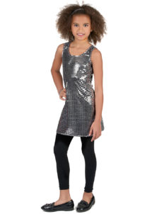 déguisement disco fille, robe disco paillettes fille, déguisement disco enfant, costume disco fille, Déguisement Disco Robe Argent, Fille