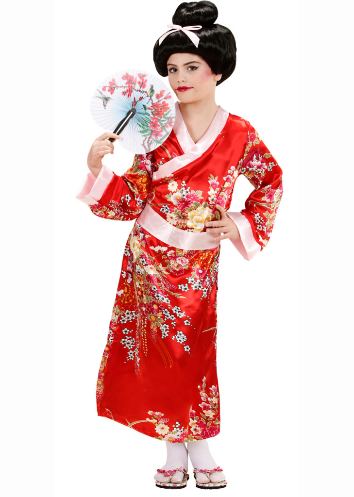 Kimono Japonais Enfant Fille – Déguisement Traditionnel Satin – Robe Pyjama Cosplay Mariage Fête Spectacle – Imprimés Magnifiques