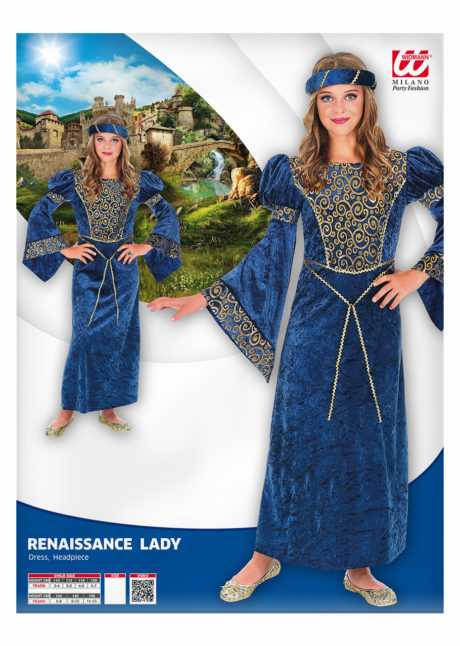 déguisement princesse médiévale fille, déguisement médiéval enfant, déguisement de princesse fille, Déguisement de Princesse, Médieval Blue, Fille