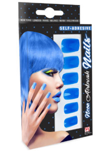 faux ongles bleus, faux ongles bleu fluo, maquillage fluo, faux ongles