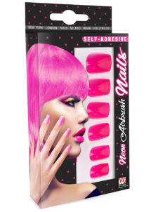 faux ongles roses fluo, faux ongles roses, faux ongles, maquillage fluo rose