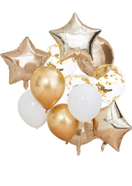 kit ballons hélium, kit ballons dorés, décorations ballons, ballons de décorations, bouquet de ballons, ginger ray, 1 Kit Décor Bouquet de Ballons x 12, Or et Blanc