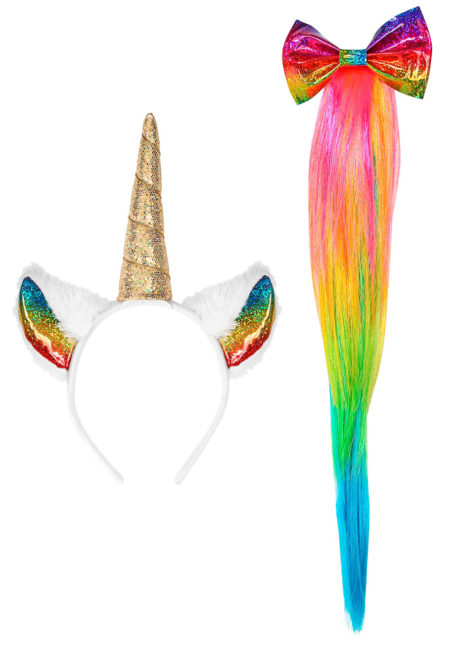 kit licorne, corne de licorne, queue de licorne, Kit Corne de Licorne, Noeud Papillon et Queue Multicolore