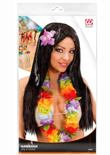 perruque noire femme, perruque tahiti, perruque hawaïenne femme, perruque cheveux longs noirs, Perruque Hawaïenne, Noire