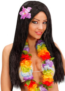 perruque noire femme, perruque tahiti, perruque hawaïenne femme, perruque tahitienne, perruque hawaïenne