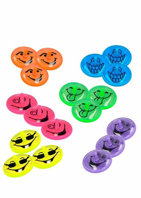 JOUETS PINATA TOUPIES, LOT DE 18 toupies, lot de toupie pour pinata, Toupies Smiley Fluo – Lot de 18 Jouets à Pinata pour Anniversaire