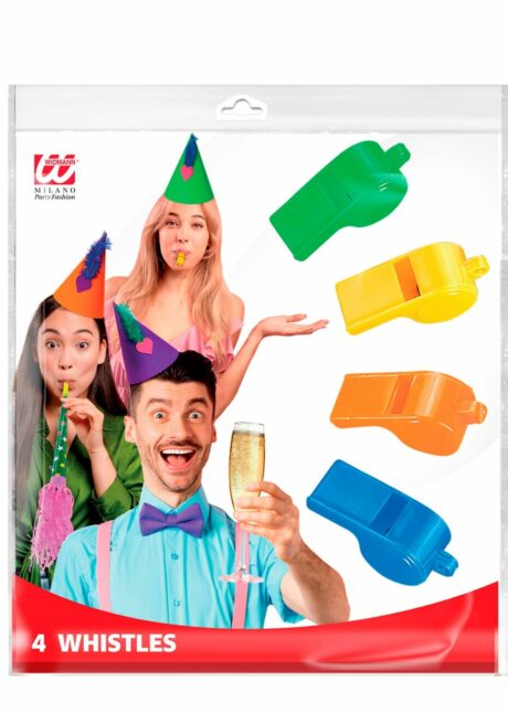 lot de 4 sifflets, sifflets en plastique, Sifflets Colorés avec Cordon – Lot de 4 Jouets à Pinata pour Anniversaire