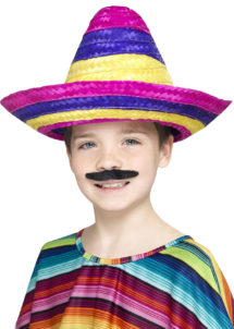 sombrero mexicain, sombreros, chapeaux sombreros mexicain, accessoires déguisement mexicain, poncho mexicain, Sombrero Multicolore en Paille, Enfant