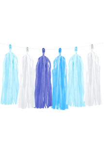 guirlande tassels, tassels en papier, décorations baby shower, Guirlande de Tassels, Mix Bleu et Blanc