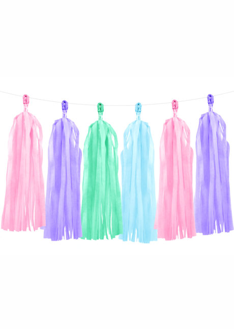 guirlande tassels, tassels en papier, décorations baby shower, Guirlande de Tassels, Mix Pastel