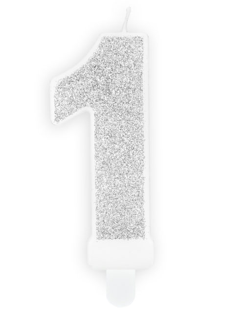 bougie anniversaire, bougie chiffre, bougie chiffre 1, bougie paillettes, Bougie d’Anniversaire, Chiffre 1, Paillettes Argent