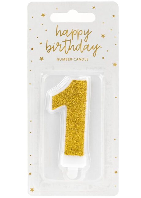 bougie chiffre 1, bougies chiffres, bougies d'anniversaire, Bougie d’Anniversaire, Chiffre 1, Paillettes Dorées