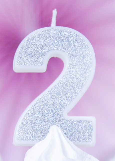 bougie chiffre 2, bougies chiffres, bougies d'anniversaire, Bougie d’Anniversaire, Chiffre 2, Paillettes Argent