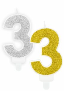 BOUGIE CHIFFRE 3 PAILLETTES, bougie chiffre 3 anniversaire, bougie chiffre 3 dorée