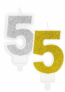 BOUGIE CHIFFRE 5 PAILLETTES, bougie chiffre 5, bougie chiffre, Bougie Chiffre 5 Paillettes – Doré ou Argenté au Choix