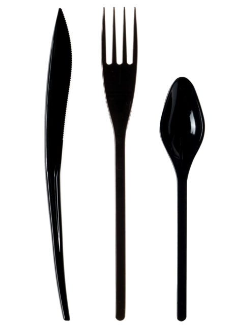 couverts en plastique, vaisselle jetable, fourchettes, couteaux, cuillères, Vaisselle Noire, Couverts x 30