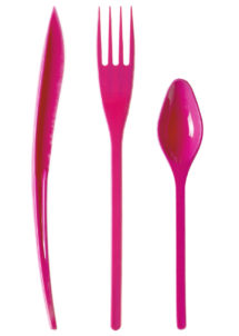 couverts plastiques roses, fourchettes, couteaux, cuillères, vaisselle jetable, Vaisselle Rose Fuchsia, Couverts x 30