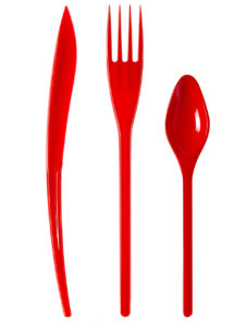 couverts plastiques rouges, fourchettes, couteaux, cuillères, vaisselle jetable, Vaisselle Rouge, Couverts x 30