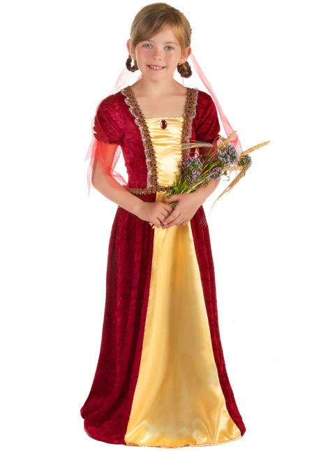 déguisement de princesse fille, déguisement médiéval enfant, déguisement médiéval fille, costume de princesse médiévale enfant, déguisement fille, Déguisement de Reine Médiévale, Pourpre et Or, Fille
